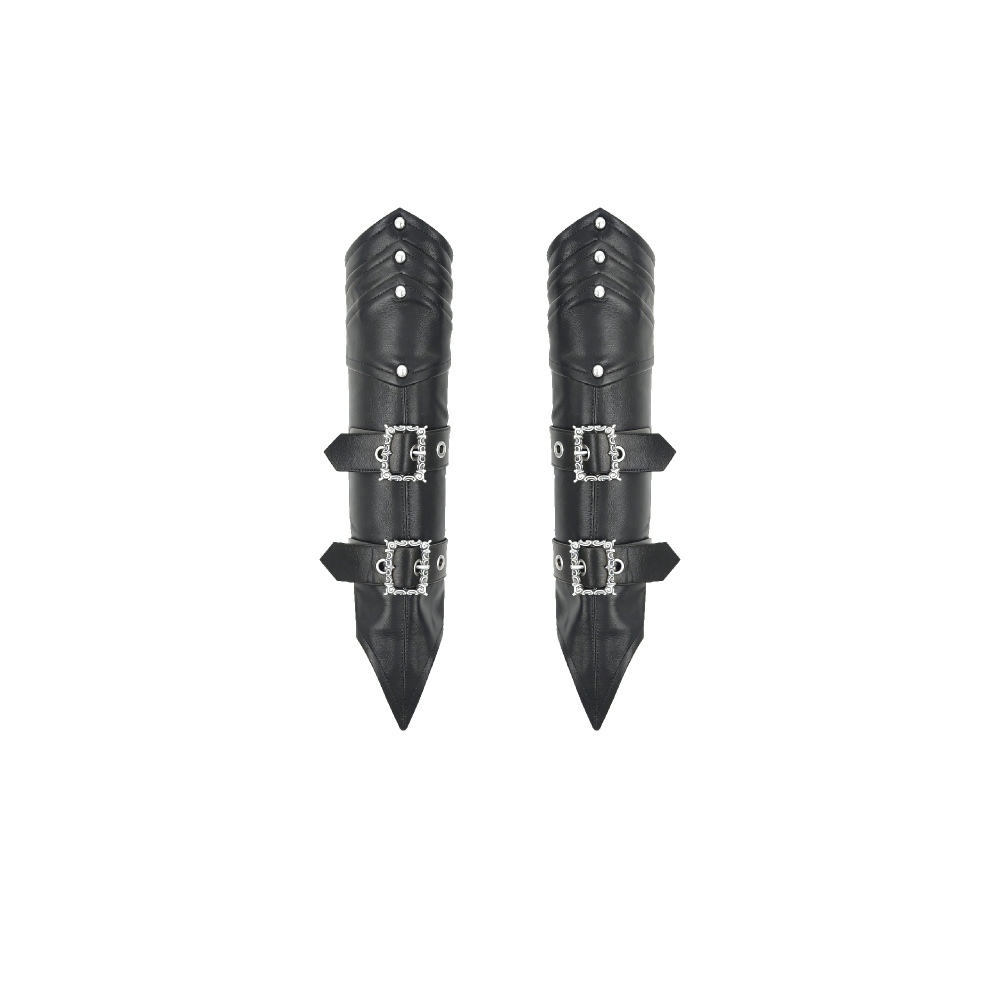 Dark in Love - Punk Vintage Matte Leather Buckled Riveted Gauntlets Arm warmer - Black